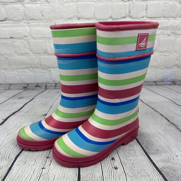 Sperry top sider girls rain‎ boot sz 13 pelican pink/blue - Picture 1 of 10